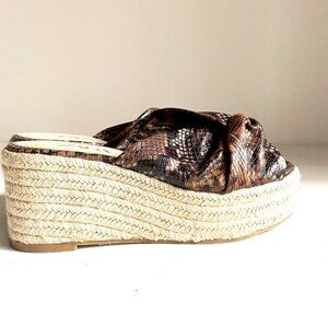 Zara Snakeskin Jute  Wedge Slip on Chunky Platform Espadrilles 39
